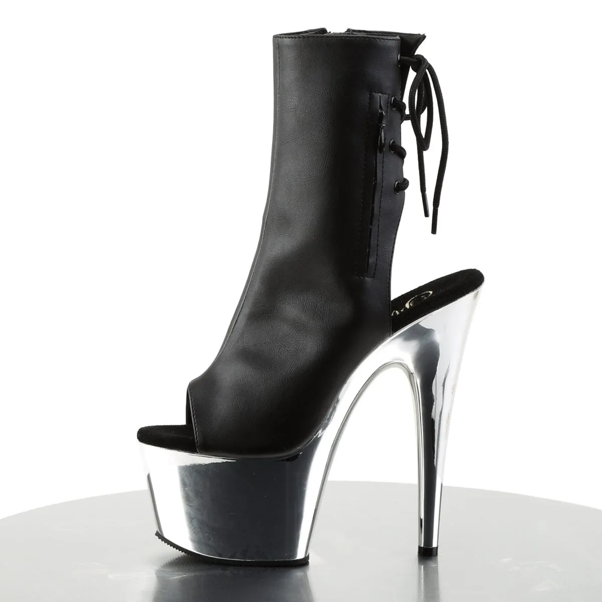 ADORE-1018 Black Faux Leather/Silver Chrome