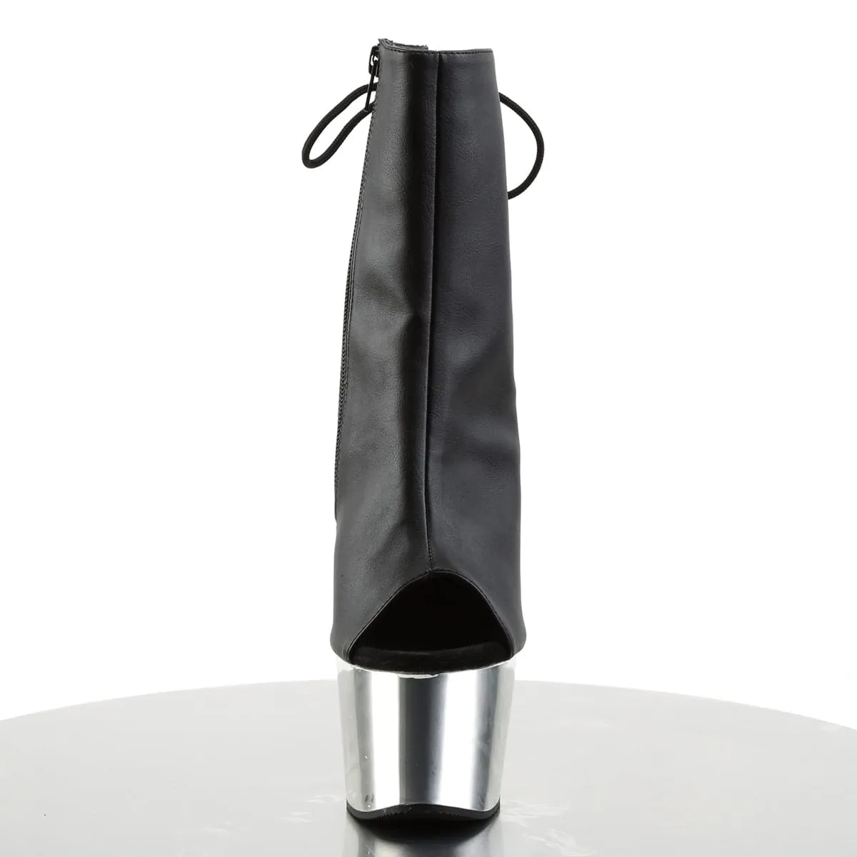 ADORE-1018 Black Faux Leather/Silver Chrome