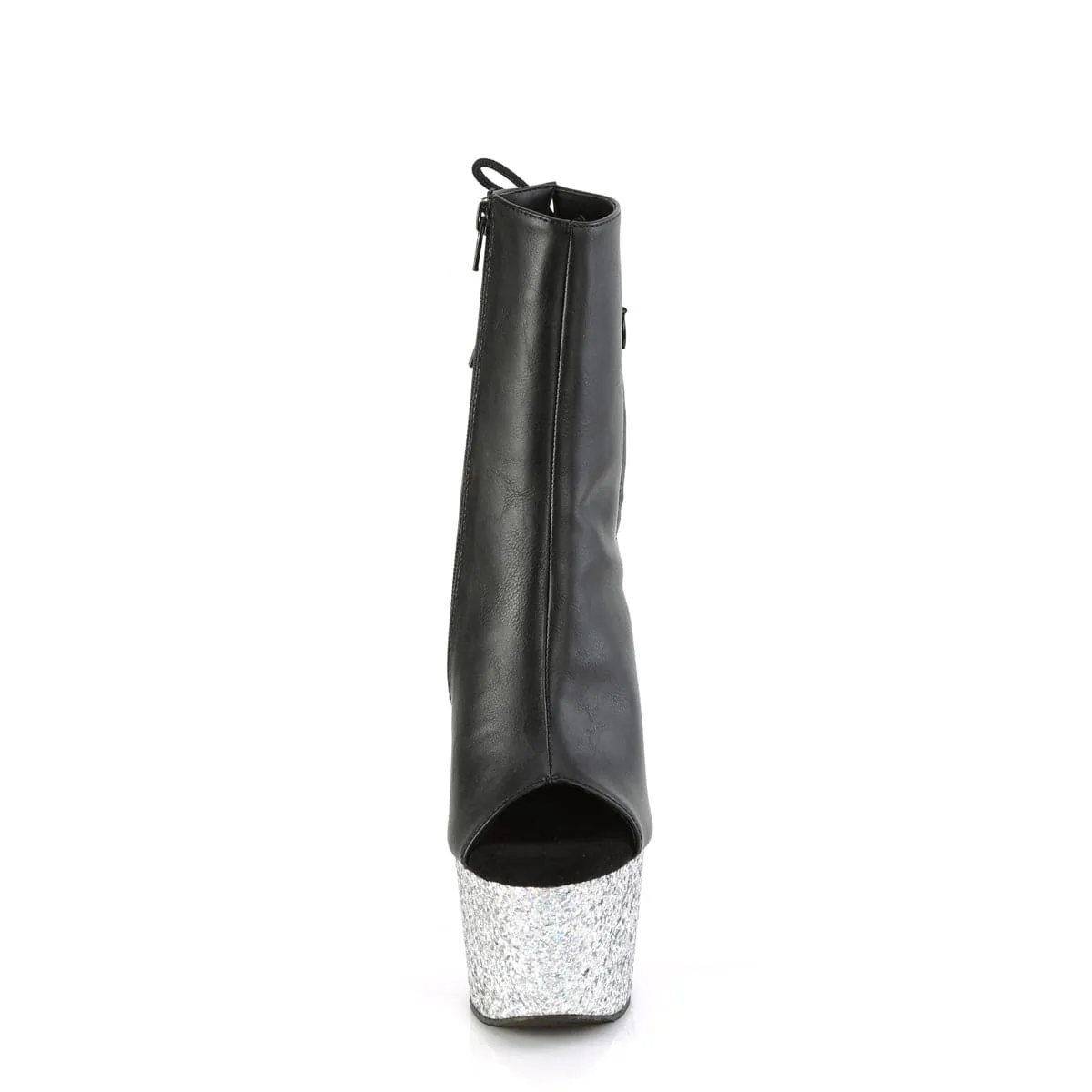 ADORE-1018LG Black Faux Leather/Silver Multi Glitter