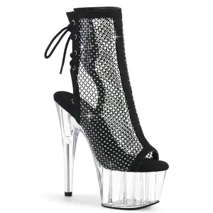 ADORE-1018RM Black Faux Suede-Rhinestones Mesh/Clear