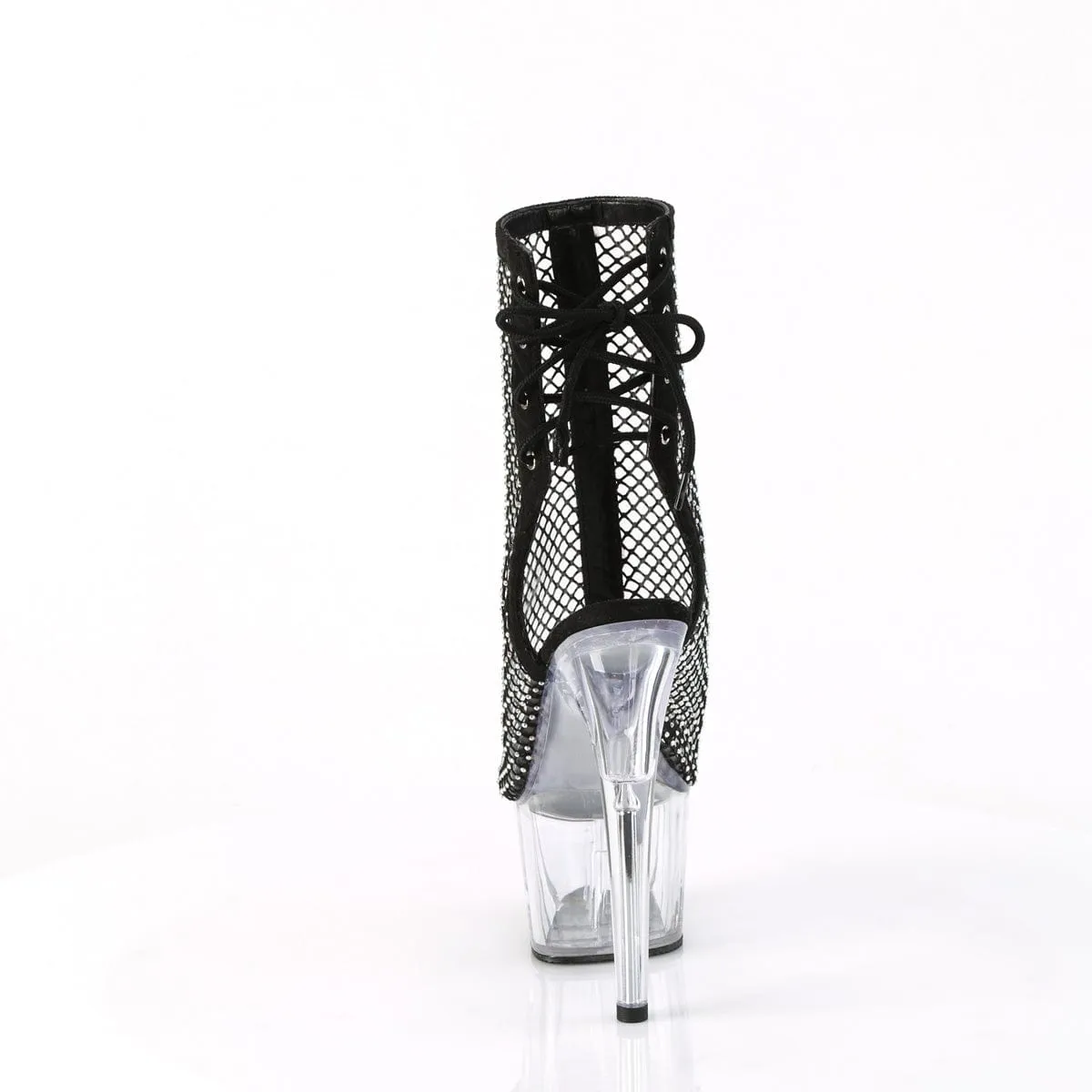 ADORE-1018RM Black Faux Suede-Rhinestones Mesh/Clear