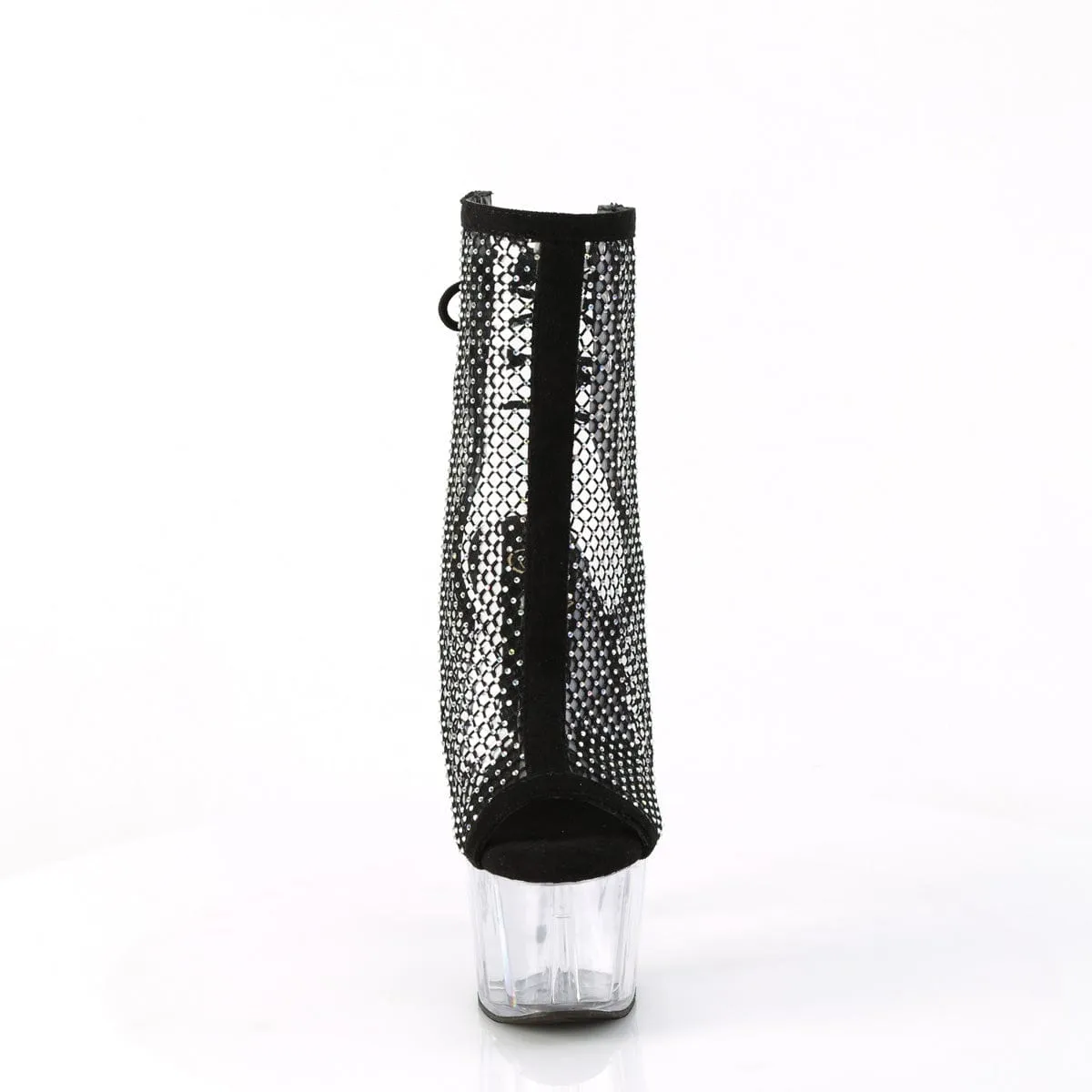 ADORE-1018RM Black Faux Suede-Rhinestones Mesh/Clear