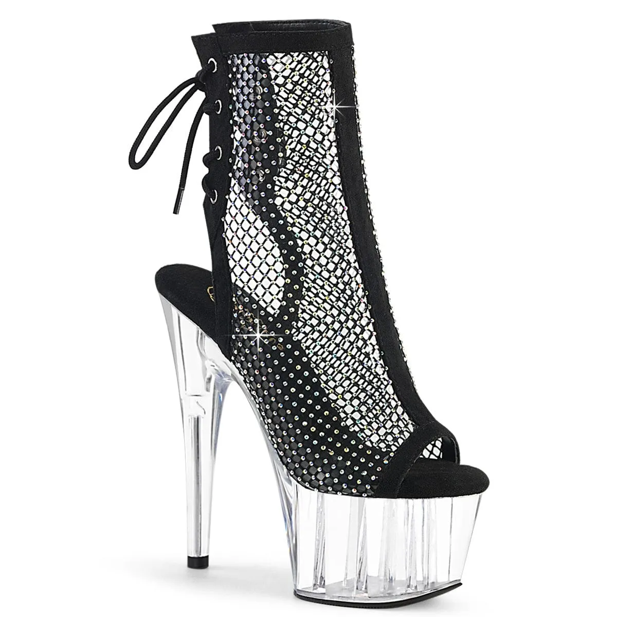 ADORE-1018RM Black Faux Suede-Rhinestones Mesh/Clear