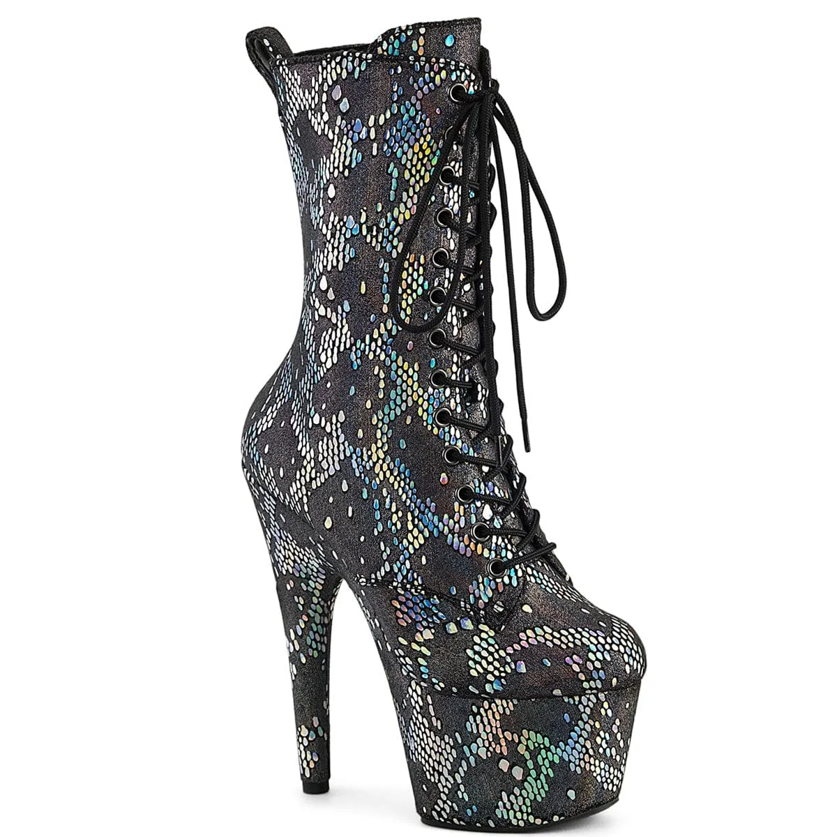 ADORE-1040S Platform  Silver Metallic Hologram Snake Print Fabric/
