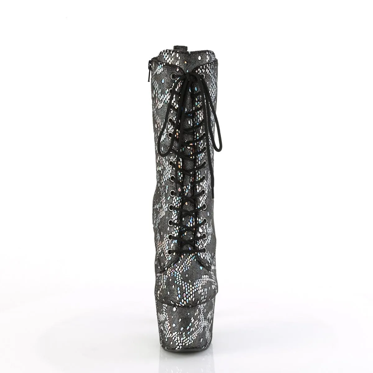 ADORE-1040S Platform  Silver Metallic Hologram Snake Print Fabric/