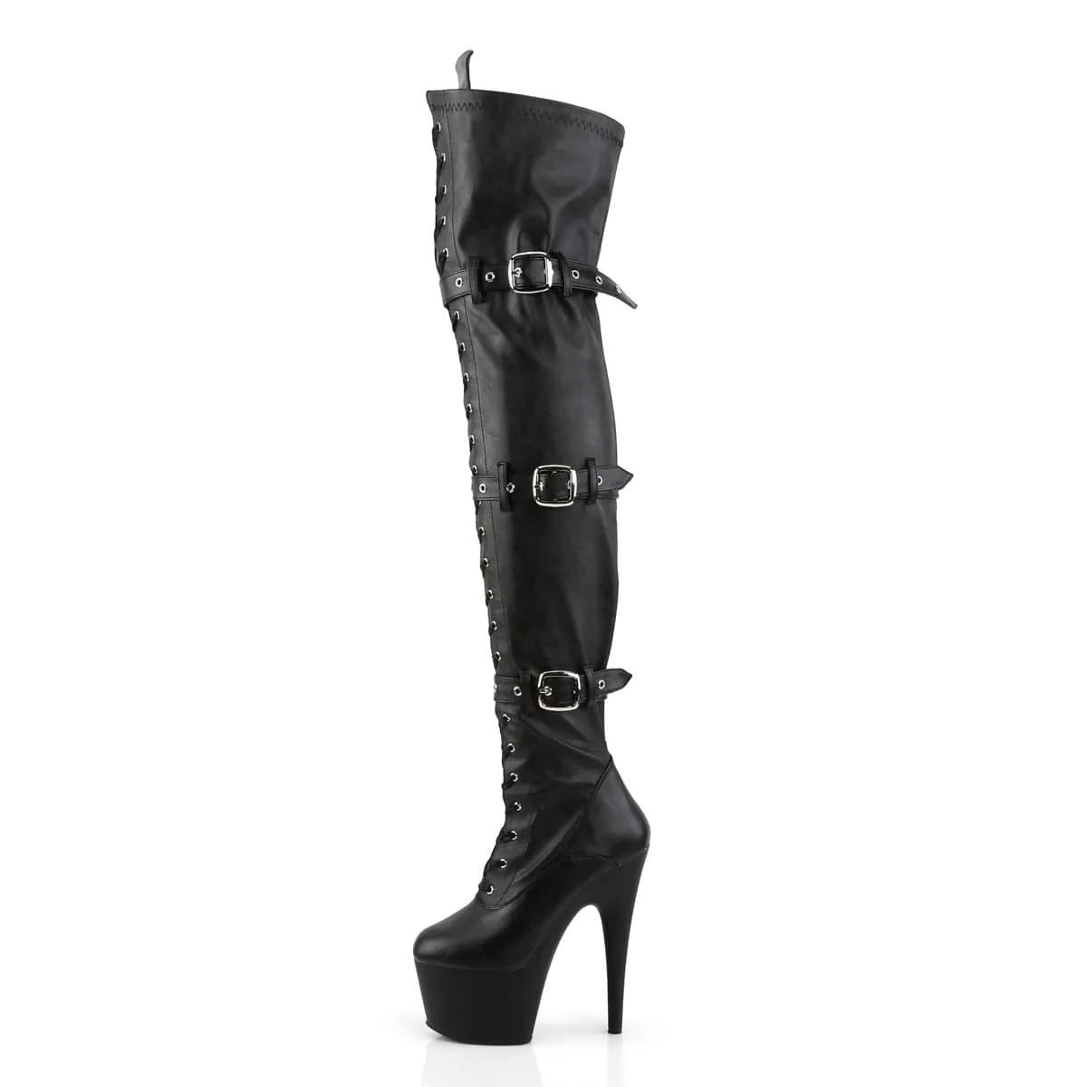 ADORE-3028 Black Stretch Faux Leather/Black Matte