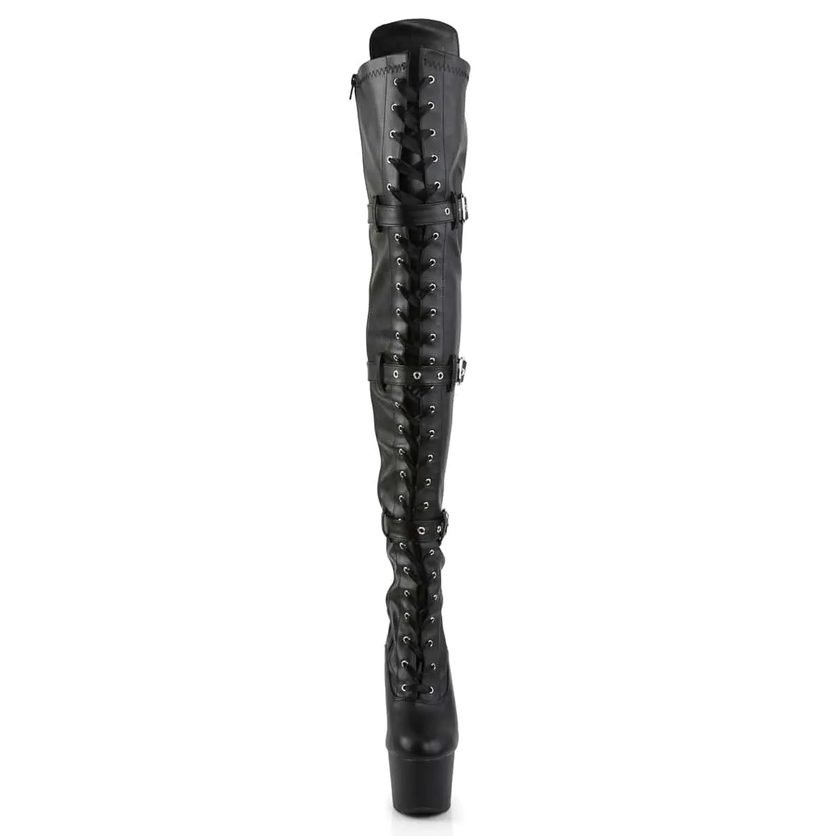 ADORE-3028 Black Stretch Faux Leather/Black Matte