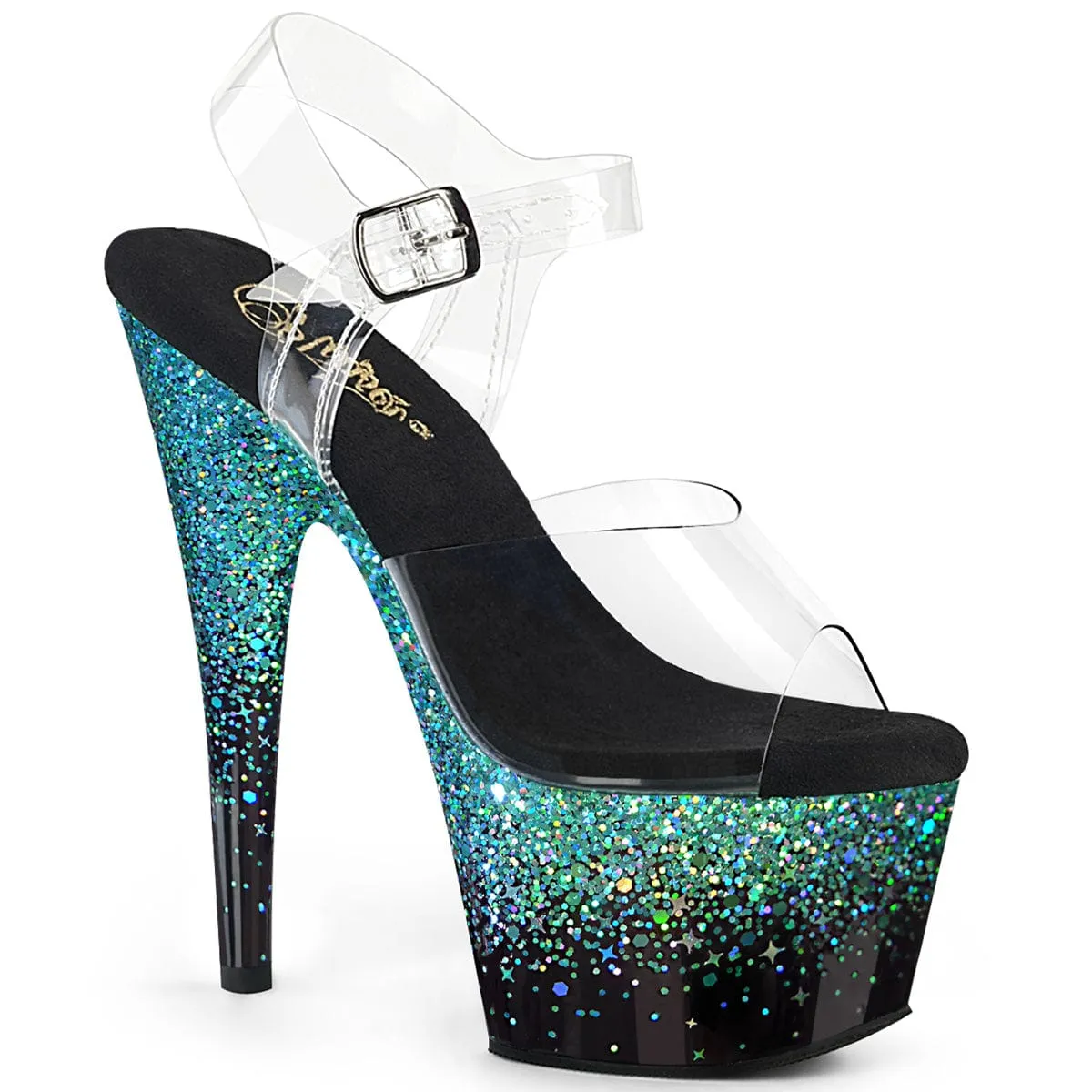 ADORE-708SS Clear/Black-Turquoise Multi Glitter