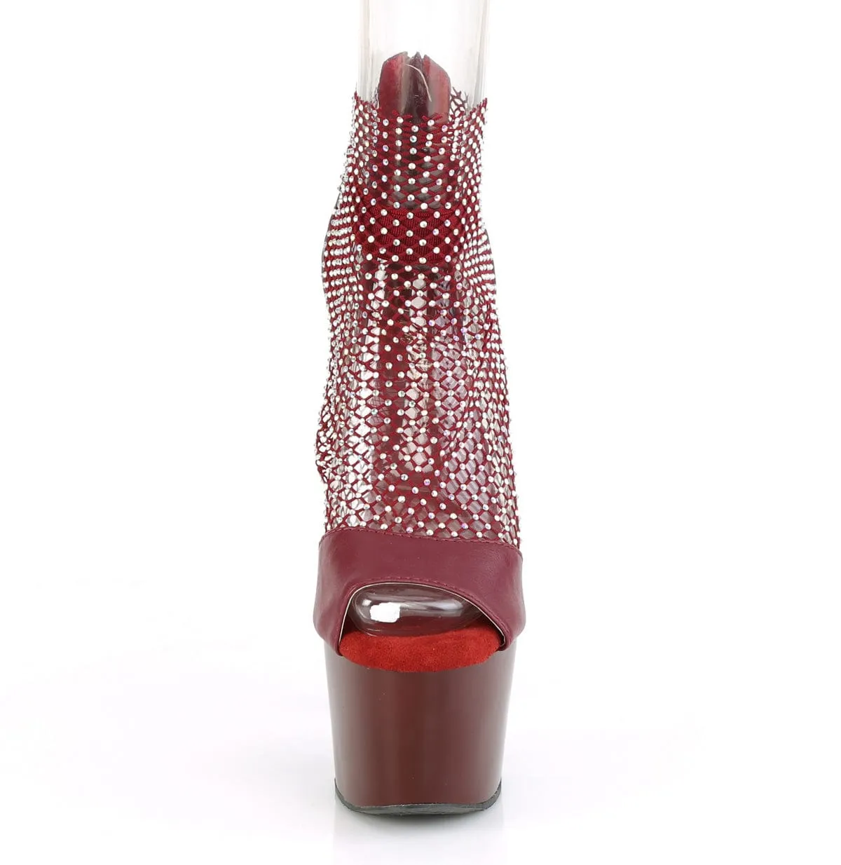 ADORE-765RM Burgundy F.Leather-Rhinestones Mesh/Burgundy Matt