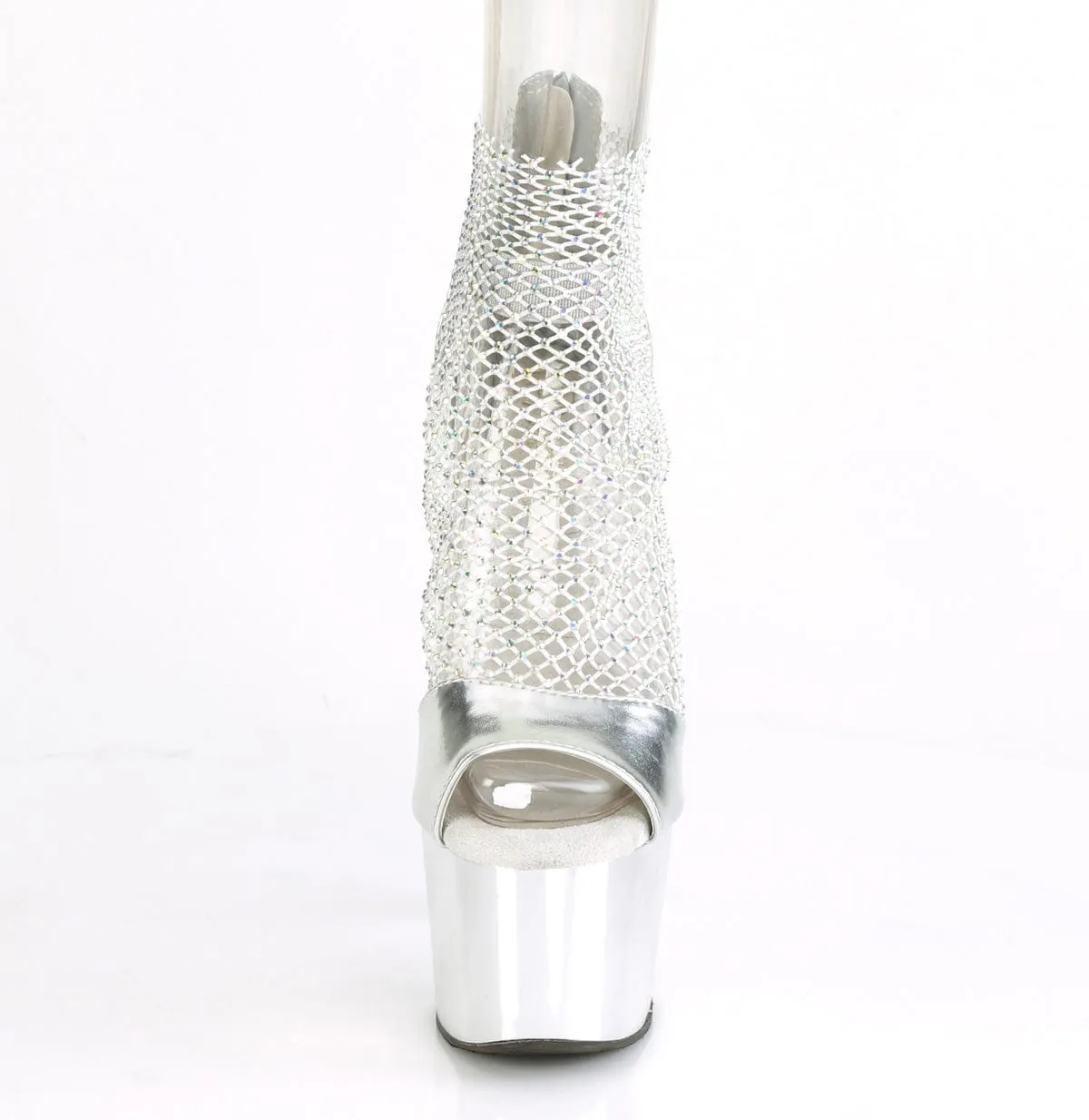 ADORE-765RM Silver Metallic Pu-Rhinestones Mesh/Silver Chrome