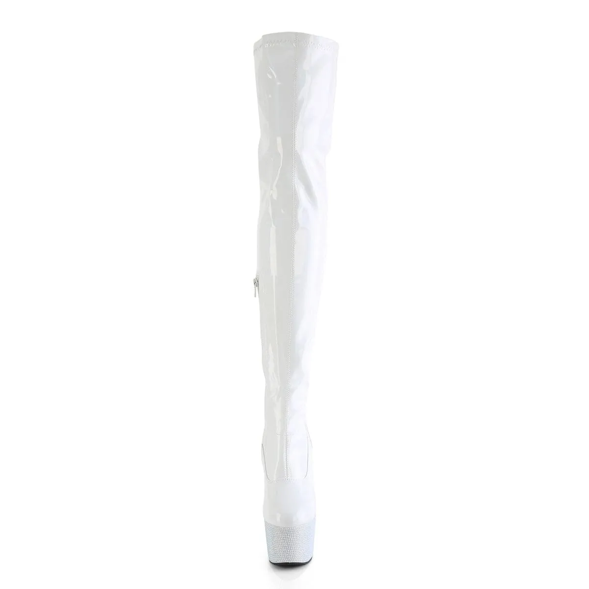 BEJEWELED-3000-7 White Stretch Hologram Patent/White Rhinestones