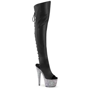 BEJEWELED-3019MS-7 Black Faux Leather/Silver AB Rhinestones