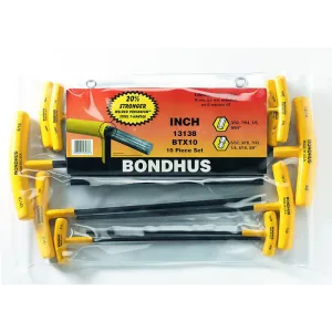 Bondhus 13138 Balldriver and Hex T-handle Set, 10 Piece