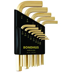 Bondhus 38237 Set of 13 Hex L-wrenches with GoldGuard? Finish, Short Length, Sizes .050-3/8"
