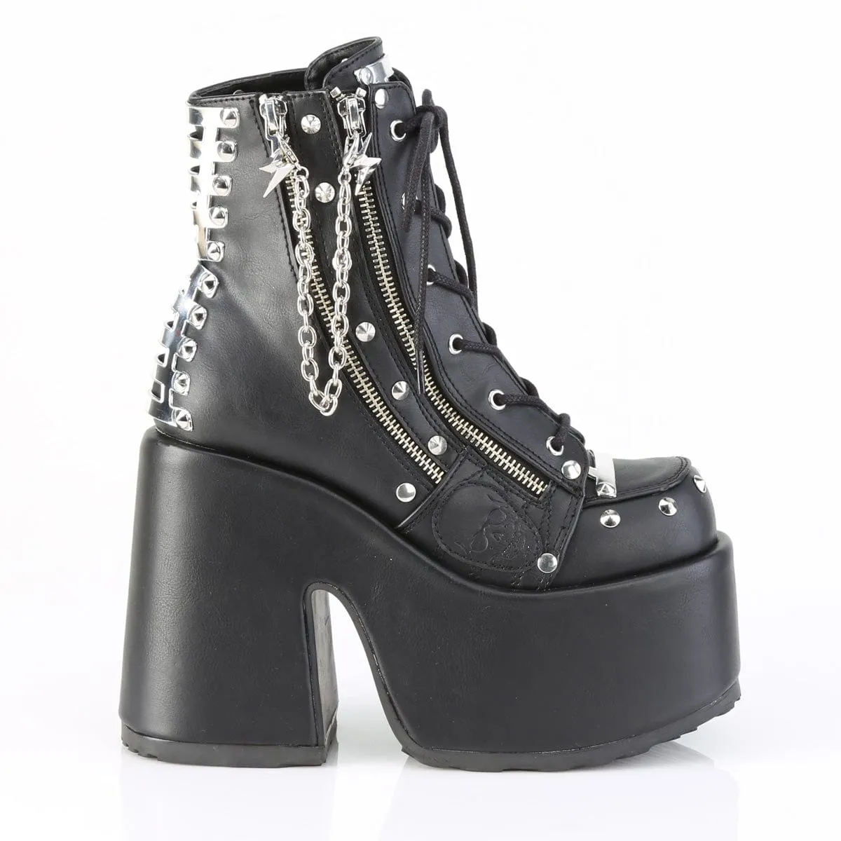 CAMEL-208 Black Vegan Leather Ankle Boots
