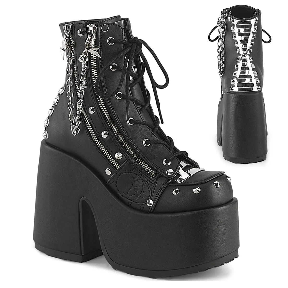 CAMEL-208 Black Vegan Leather Ankle Boots