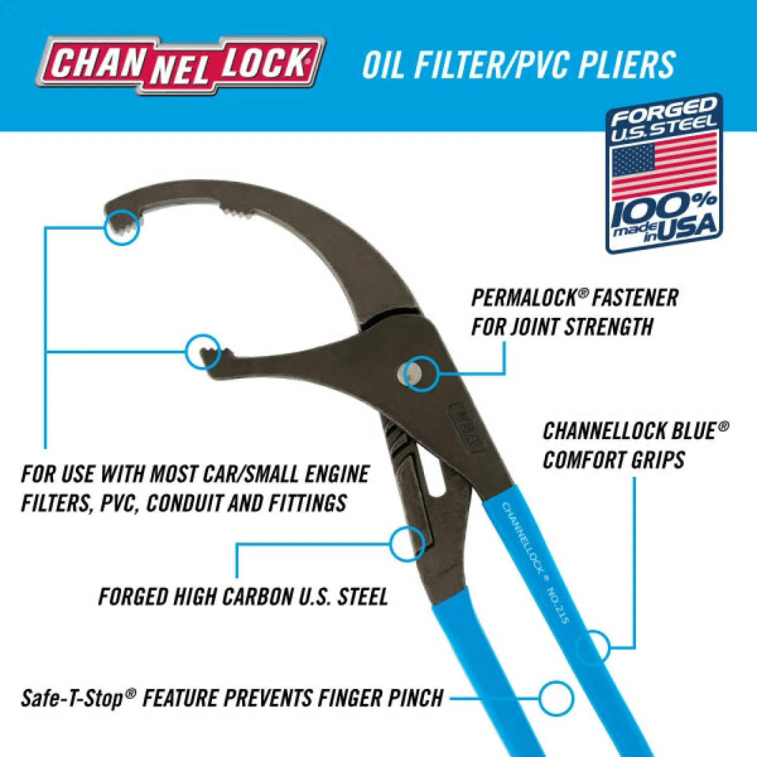Channellock 215 15.5 Inch Oil Filter/ PVC Plier