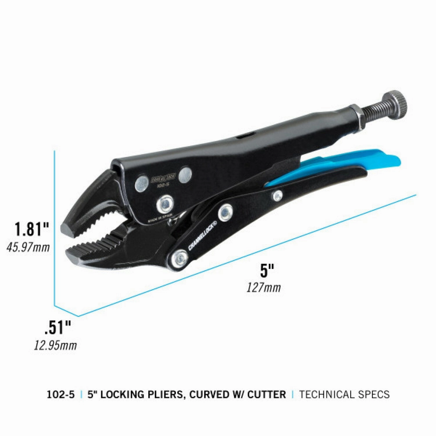 Channellock 102-5 5-inch Curved Jaw Locking Pliers w/ Cutter