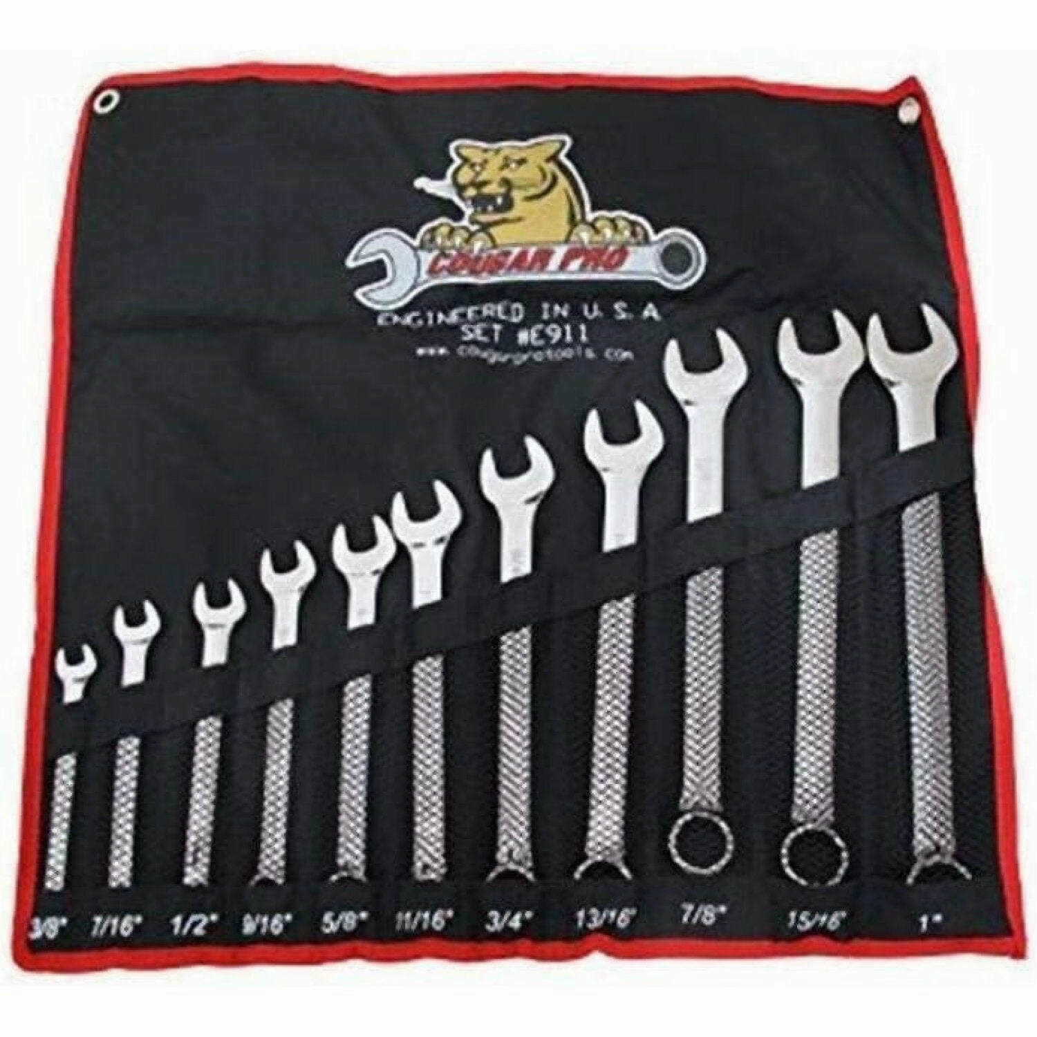Cougar Pro E911 Combination Wrench Full Polish -11 Piece Set 3/8 Inch -1 Inch