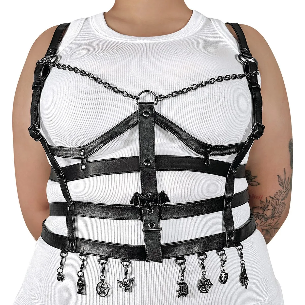 DA-118 Black Faux Leather Cage Body Harness