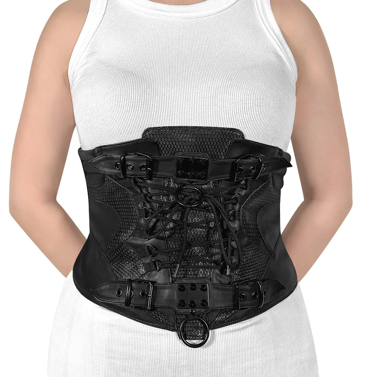 DA-310 Black Stretch Faux Leather Waist Cincher