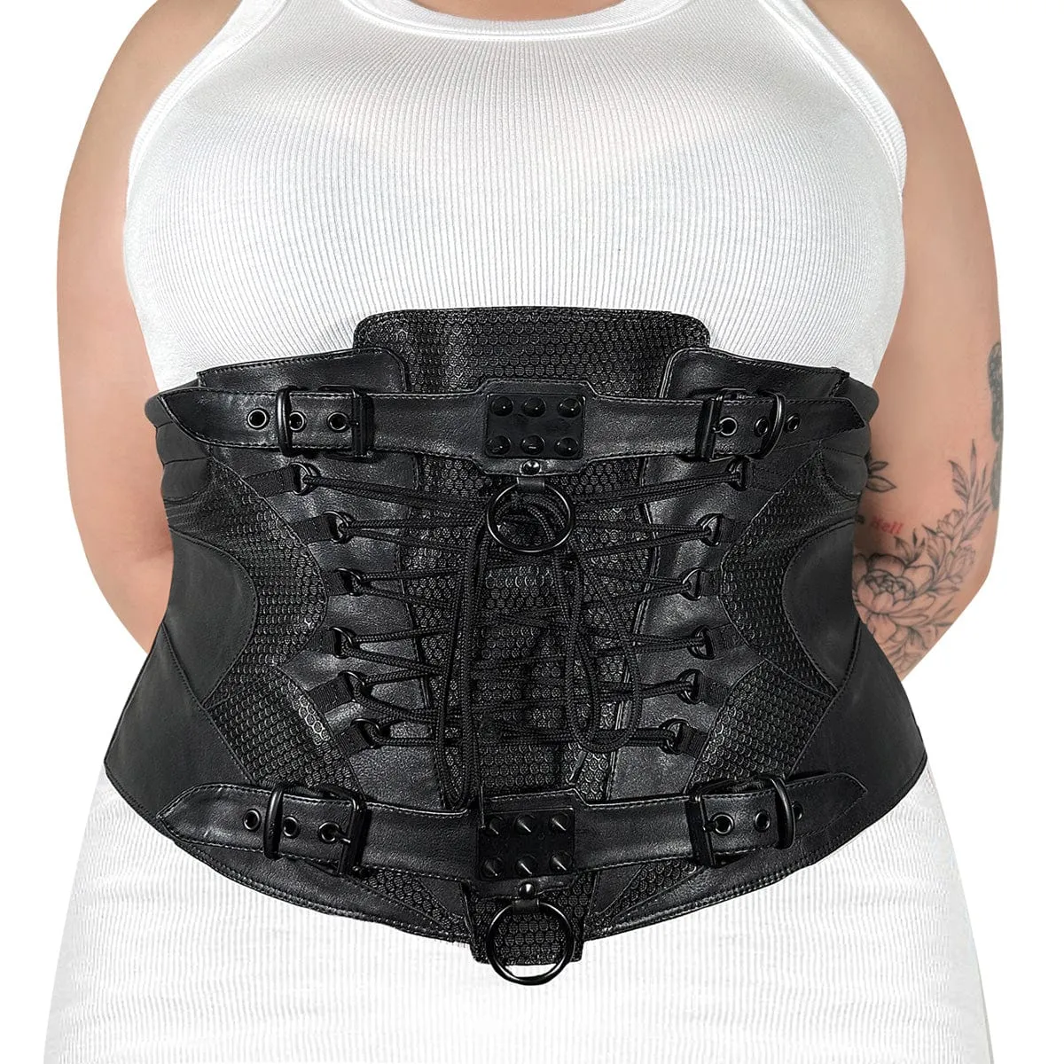 DA-310 Black Stretch Faux Leather Waist Cincher