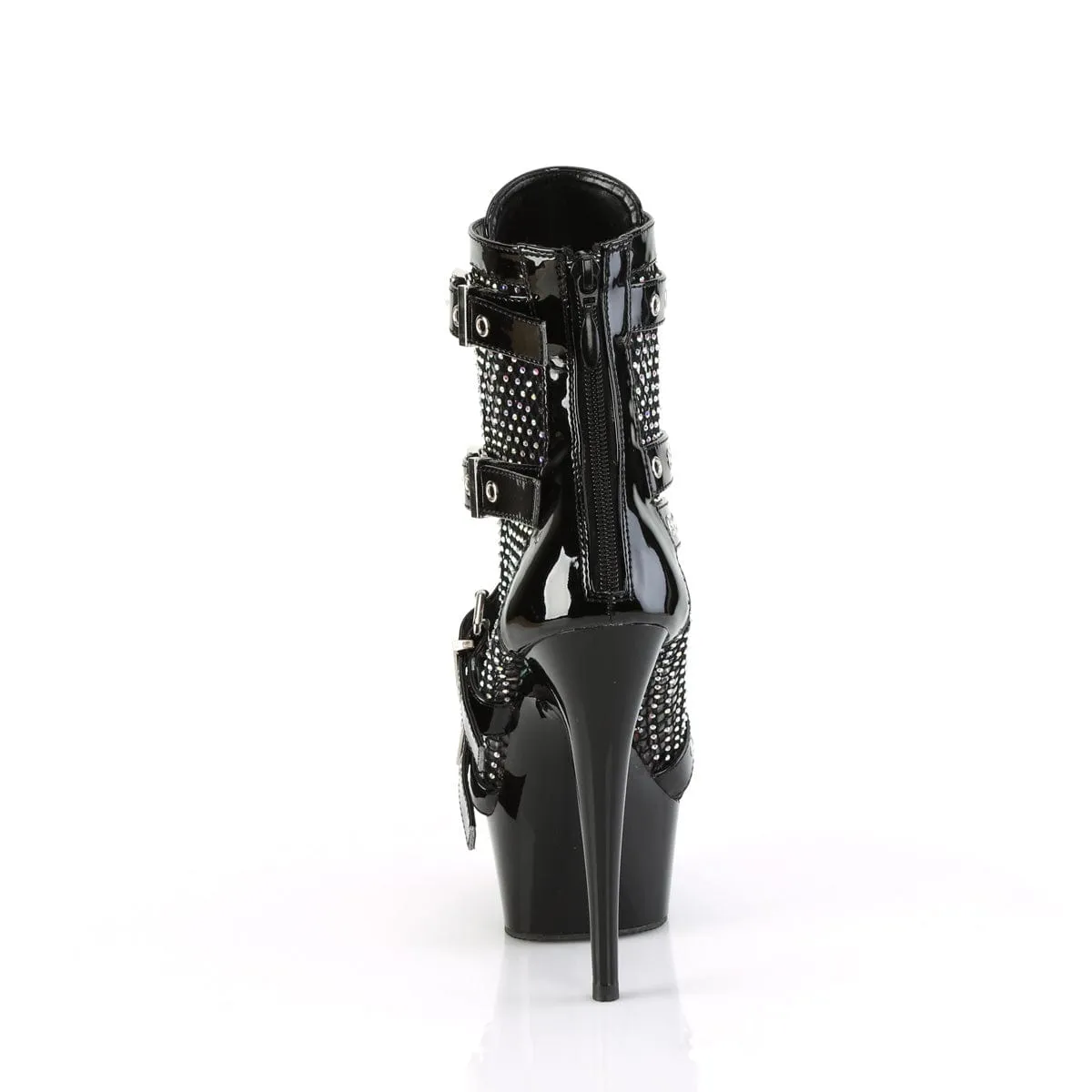 DELIGHT-1013RM Black Patent -Rhinestones Mesh/Black