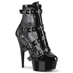 DELIGHT-1013RM Black Patent -Rhinestones Mesh/Black