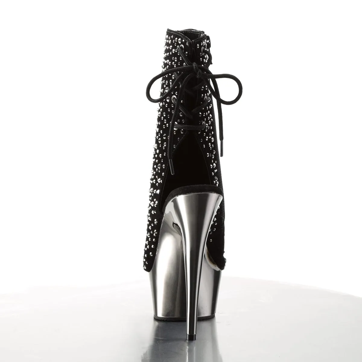 DELIGHT-1018RS Black Velvet-Pewter Rhinestones/ Pewter Chrome