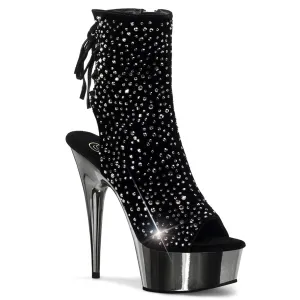 DELIGHT-1018RS Black Velvet-Pewter Rhinestones/ Pewter Chrome