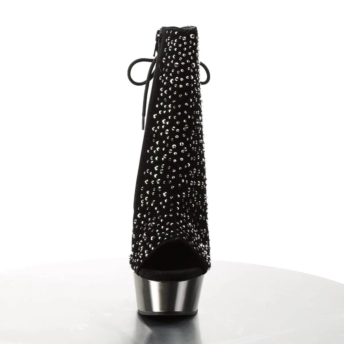 DELIGHT-1018RS Black Velvet-Pewter Rhinestones/ Pewter Chrome