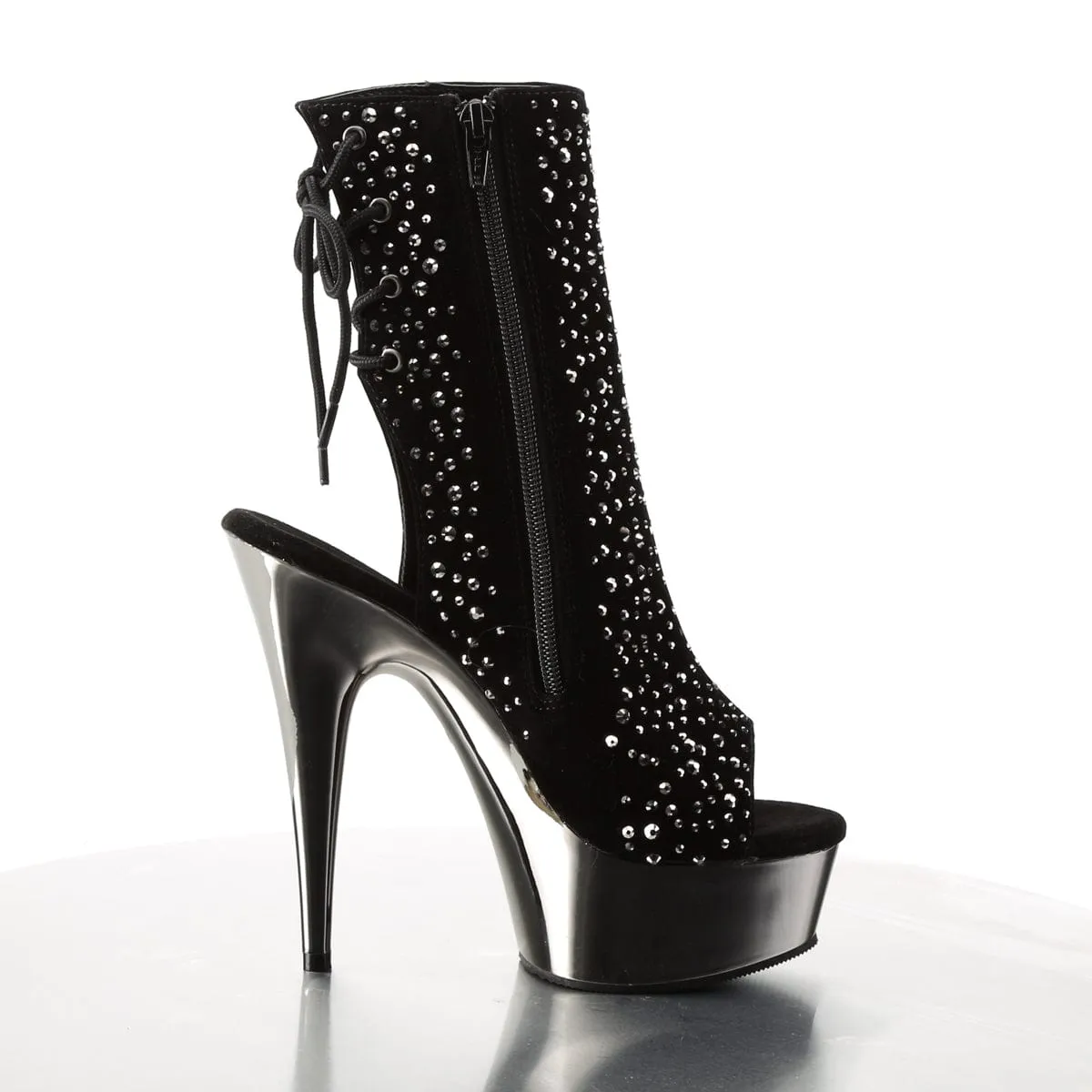 DELIGHT-1018RS Black Velvet-Pewter Rhinestones/ Pewter Chrome