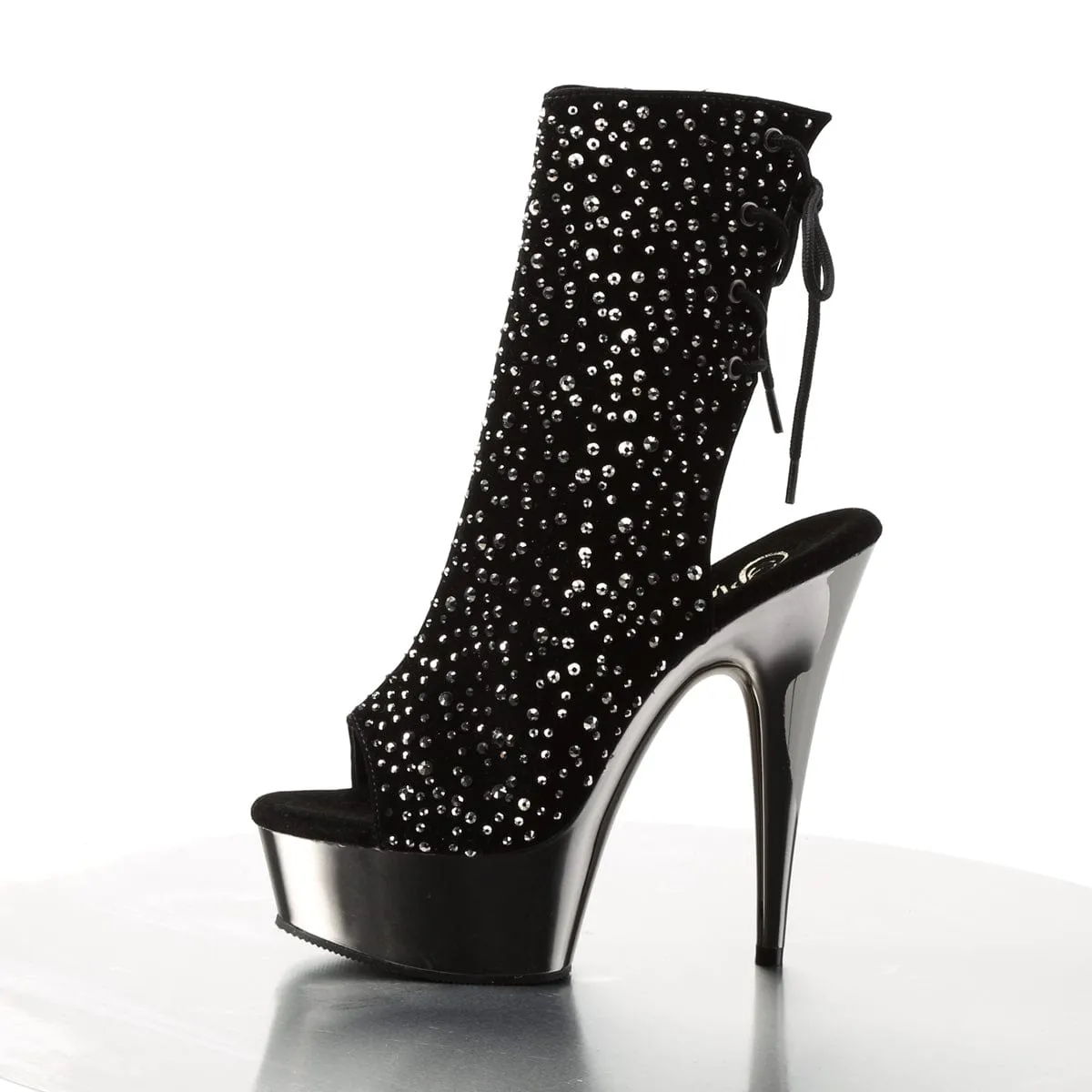 DELIGHT-1018RS Black Velvet-Pewter Rhinestones/ Pewter Chrome