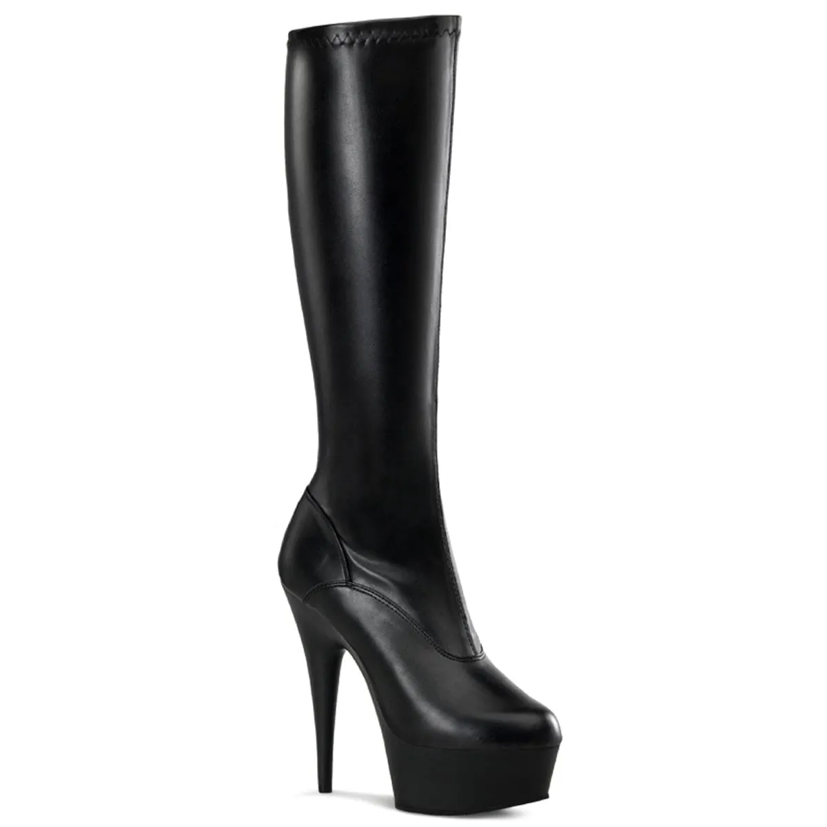 DELIGHT-2000 Black Stretch Faux Leather/Black Matte