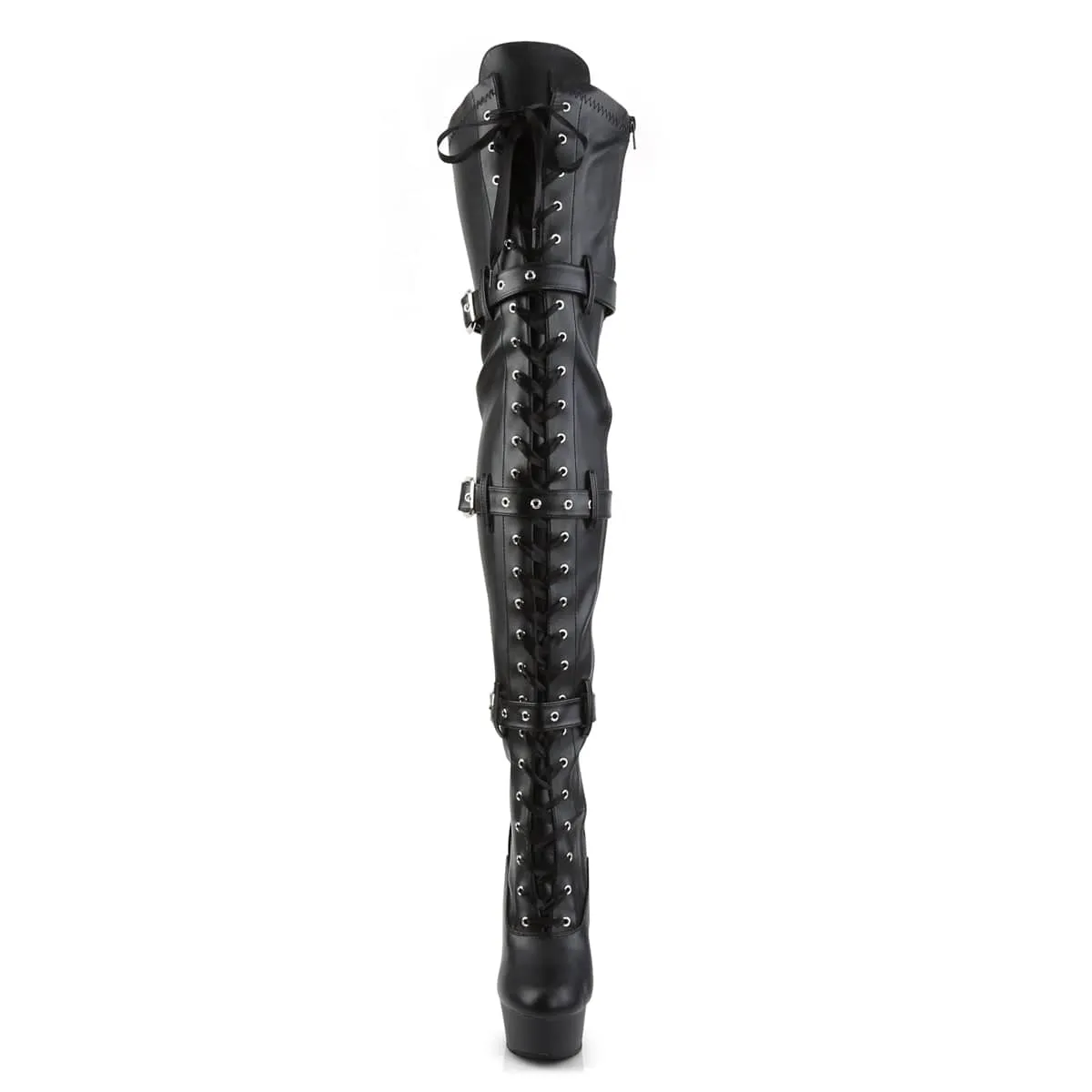 DELIGHT-3028 Black Stretch Faux Leather/Black Matte