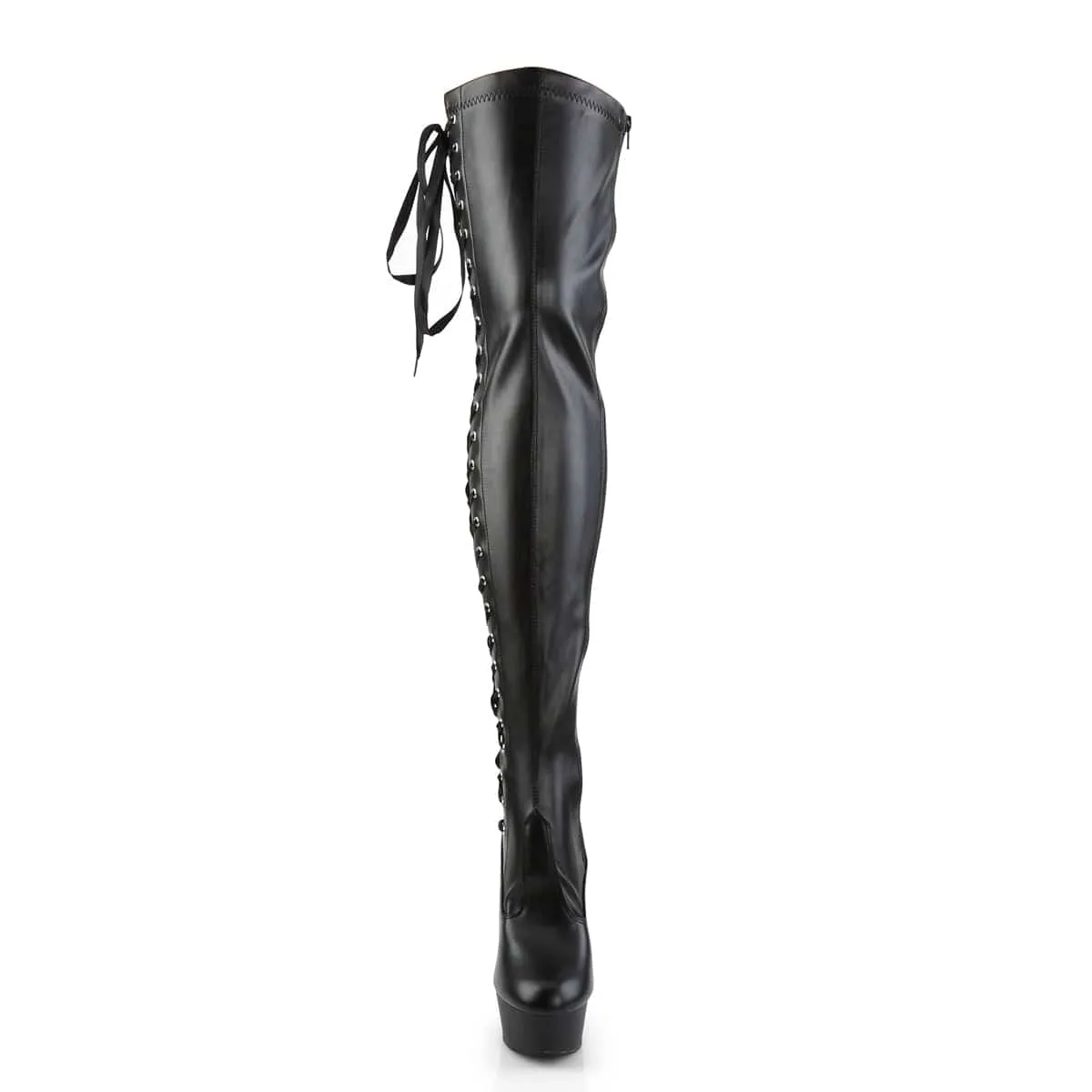 DELIGHT-3050 Black Stretch Faux Leather/Black Matte