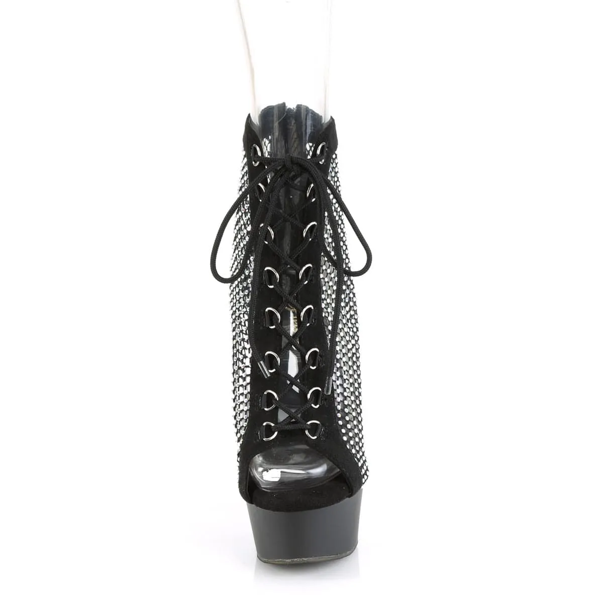 DELIGHT-600-33RM Black Faux Suede-Rhinestones Mesh/Black Matte