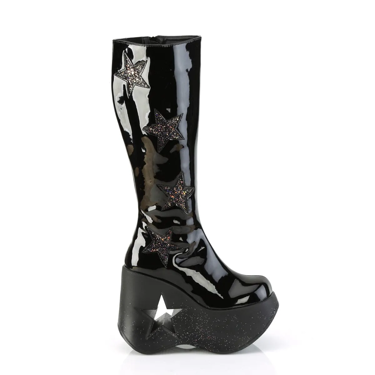 DYNAMITE-218 Black Patent -Black Multi Glitter
