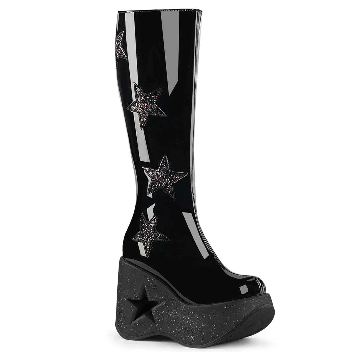 DYNAMITE-218 Black Patent -Black Multi Glitter