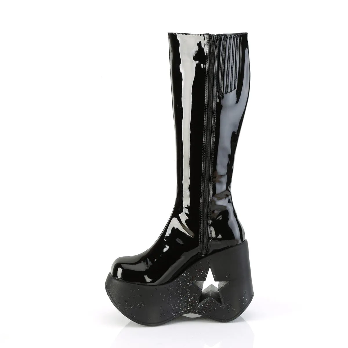 DYNAMITE-218 Black Patent -Black Multi Glitter