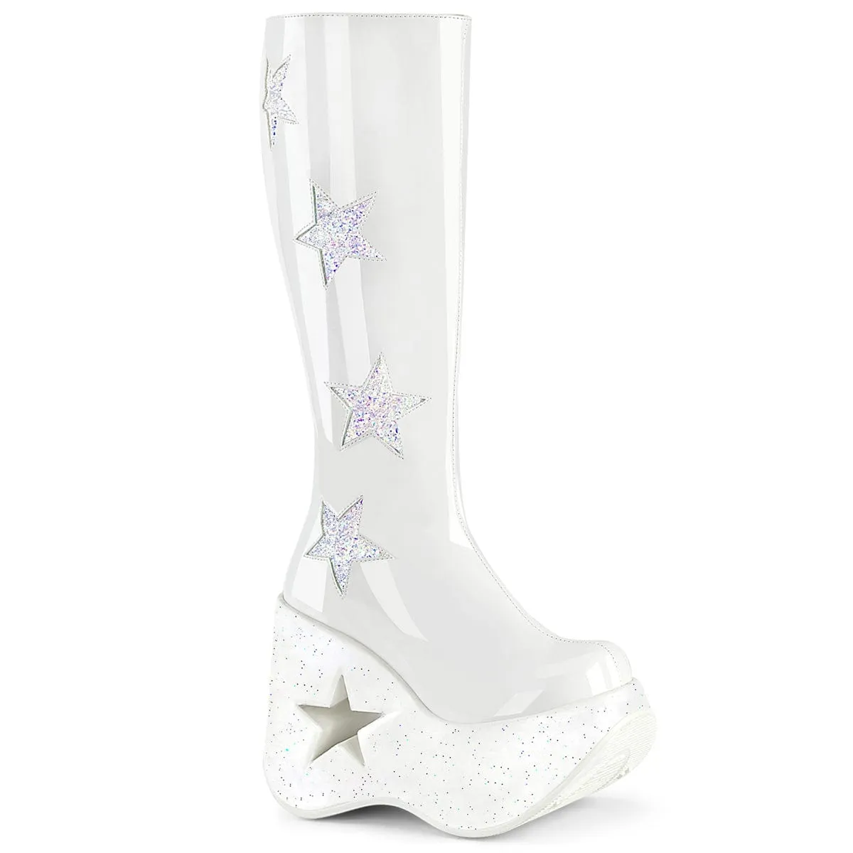 DYNAMITE-218 White Patent -White Multi Glitter