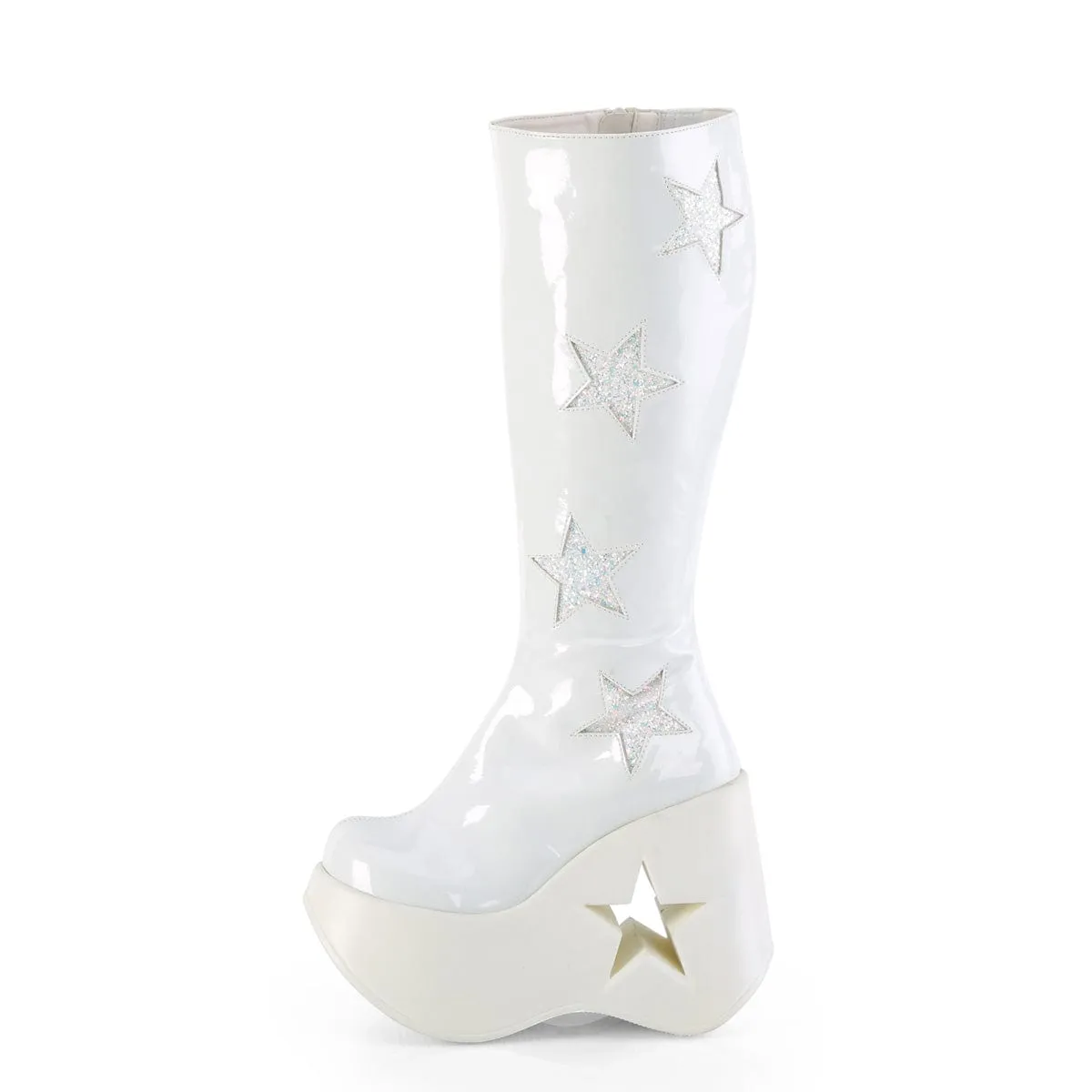 DYNAMITE-218 White Patent -White Multi Glitter