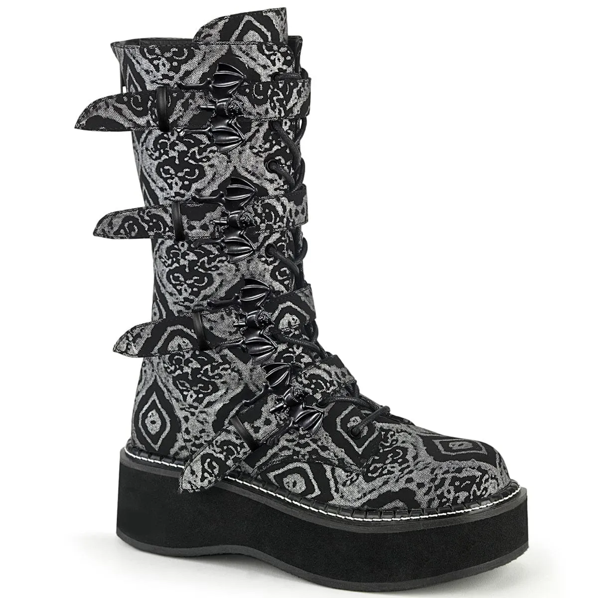 EMILY-322 Black-Silver Faux Nubuck Leather