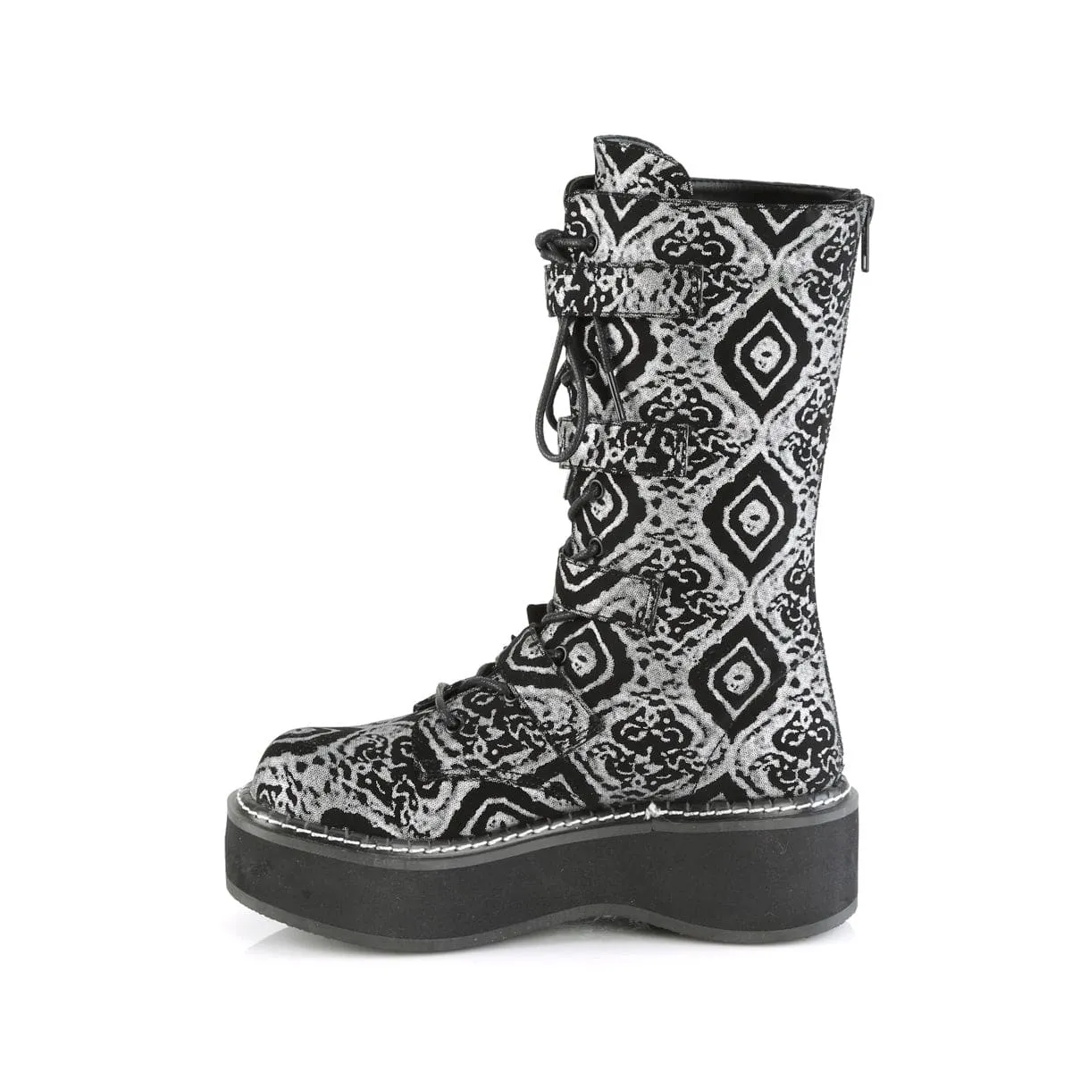 EMILY-322 Black-Silver Faux Nubuck Leather