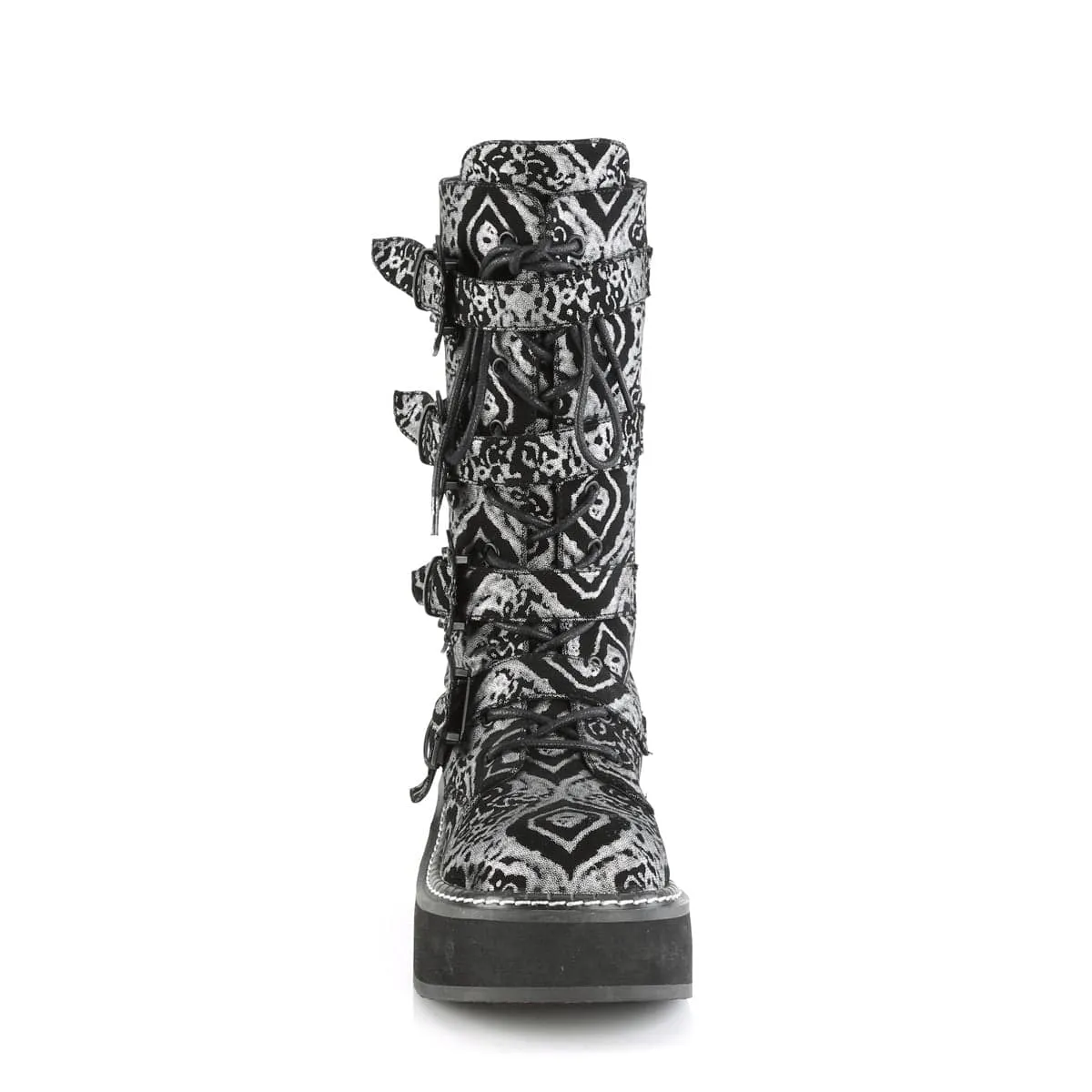 EMILY-322 Black-Silver Faux Nubuck Leather