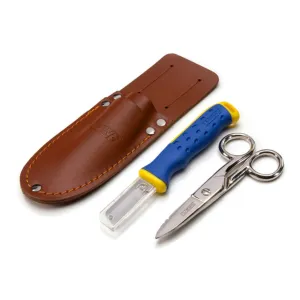 Estwing 42467 Serrated Blade Cable Splicing Scissors and Sheepsfoot Cable Splicing Knife Combo Set with Leather Belt Sheath