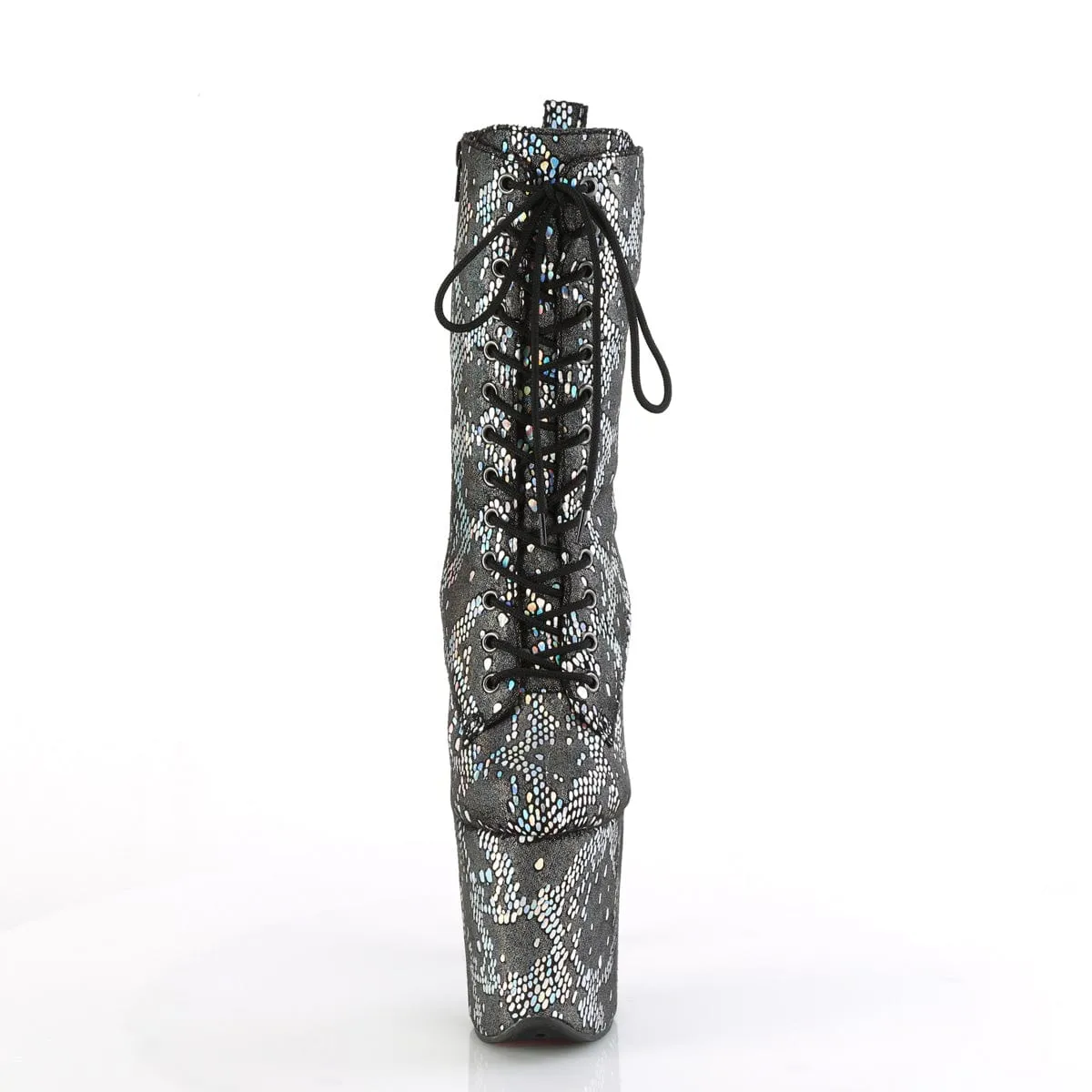 FLAMINGO-1040S Platform  Silver Metallic Hologram Snake Print Fabric/M