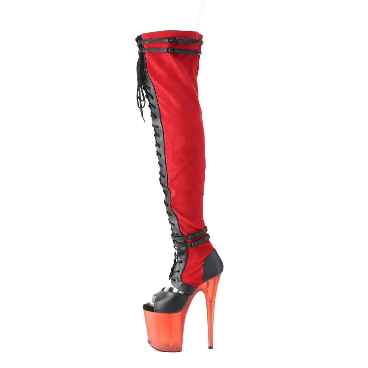 FLAMINGO-3027 Red Faux Suede-Black Faux Leather/Frosted Red