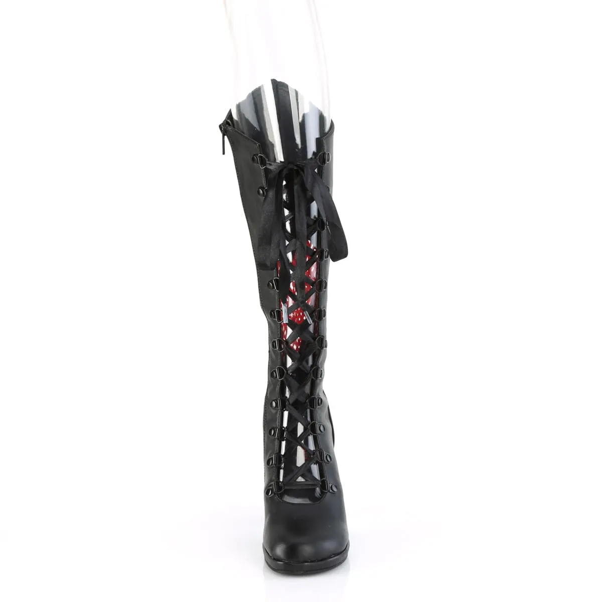 GLAM-243 Black Vegan Leather- Red Satin