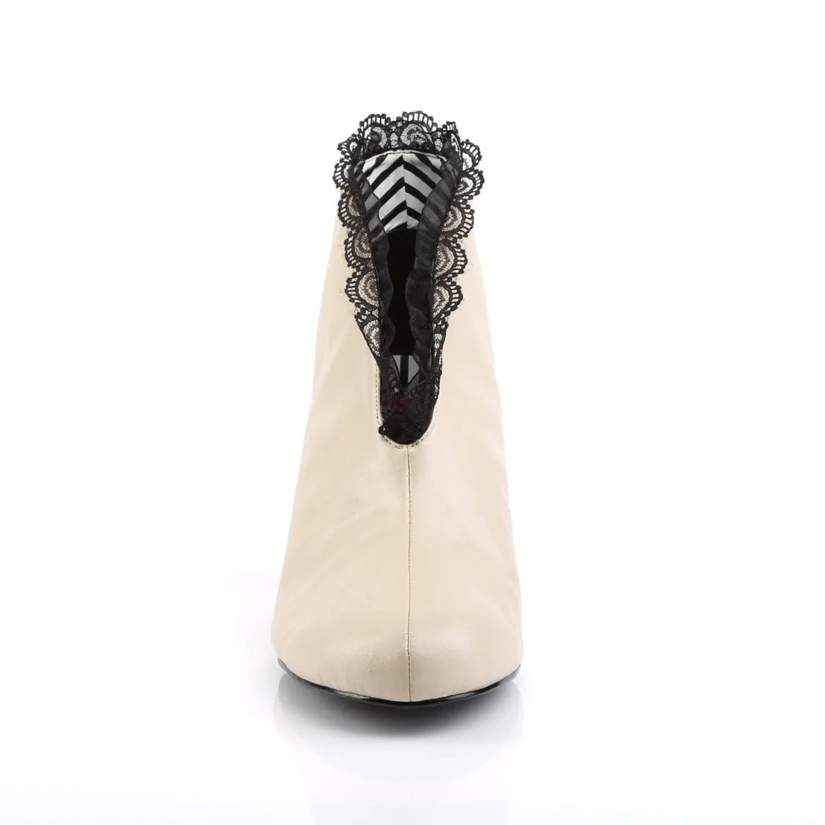 JENNA-105 Cream Faux Leather-Black Lace